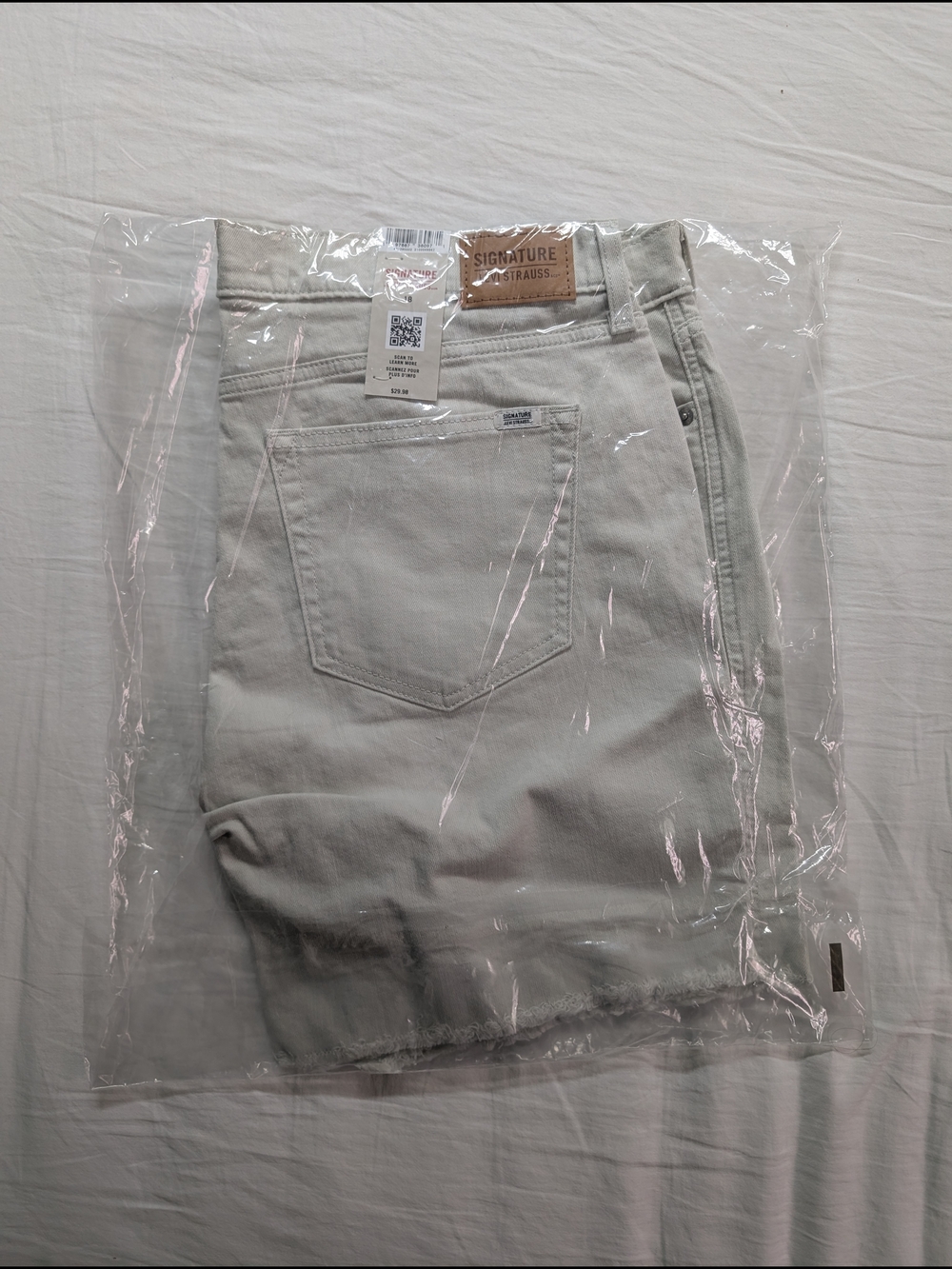 Signature by Levi Strauss Cream Beige Denim Shorts with Leather Patch